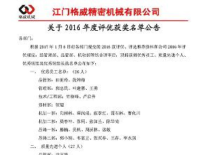 2016年度評優(yōu)獲獎名單出爐咯！